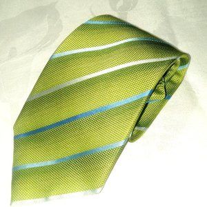 Classic Cezani Green tie with stripes Handmade 100% silk tie